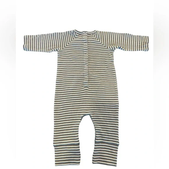 kate quinn Blue, Brown, and White Striped Long-Sleeve Sport Jumpsuit Onesie. NWT - Picture 2 of 7